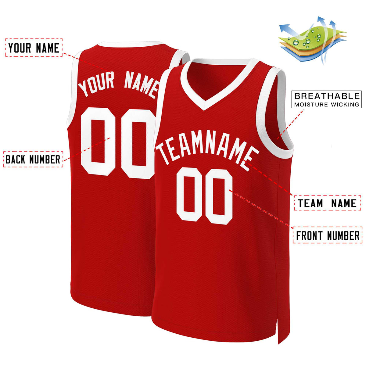 Custom Red White Classic Tops Basketball Jersey