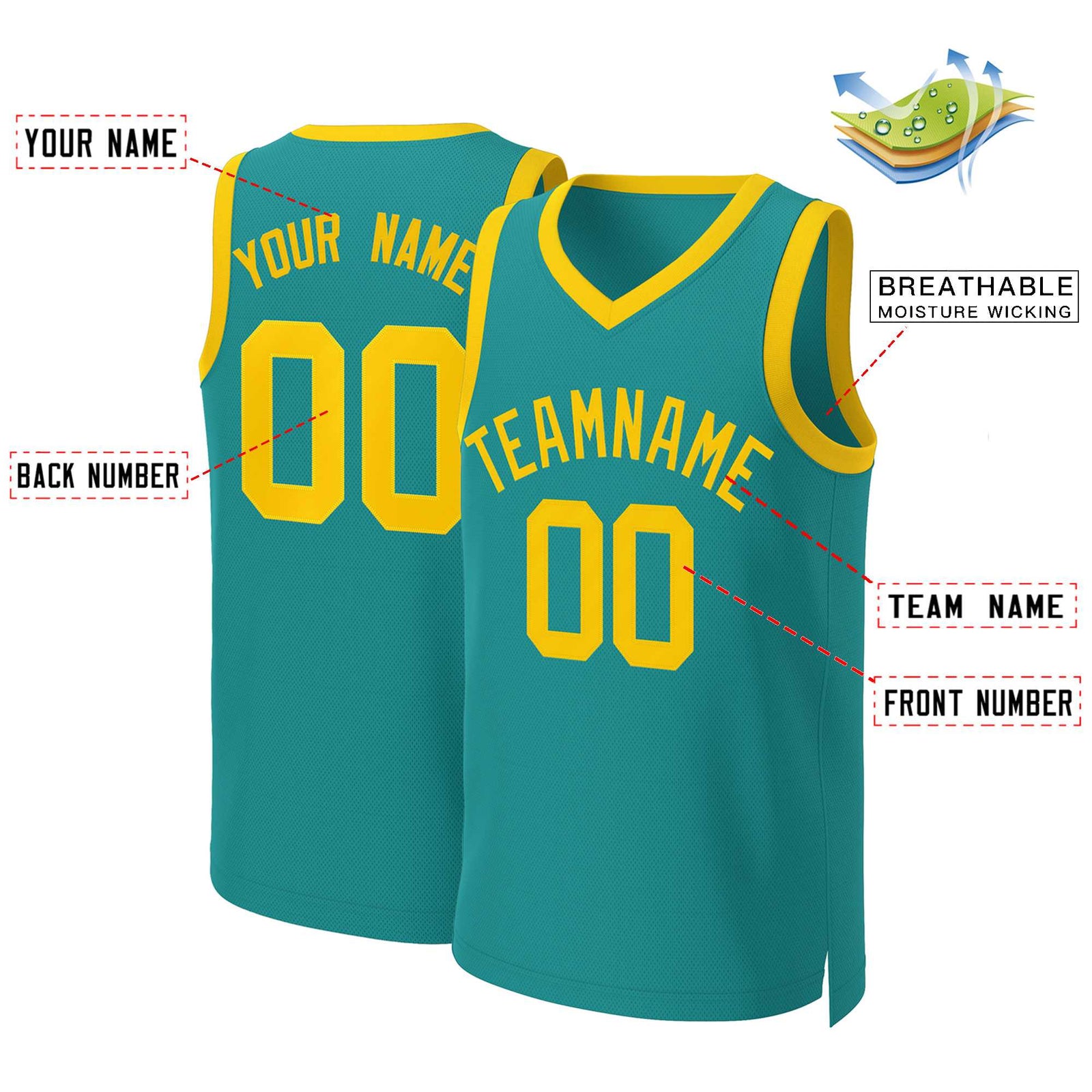 Custom Teal Yellow Classic Tops Basketball Jersey