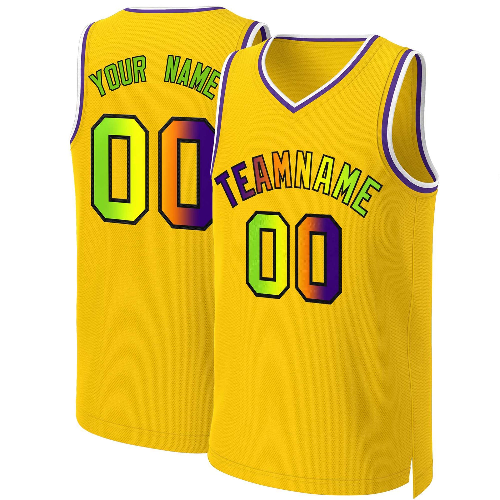 Custom Yellow Purple-Black Classic Gradient Fashion Tops Basketball Jersey