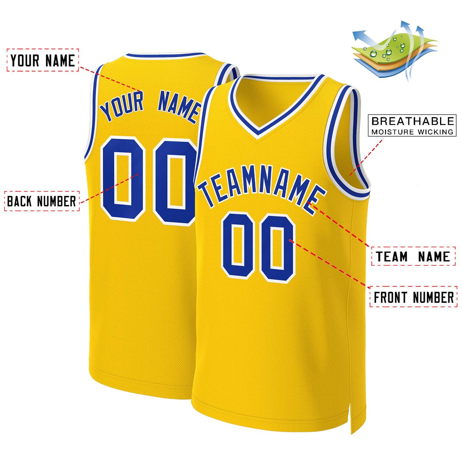 Custom Yellow Royal-White Classic Tops Basketball Jersey