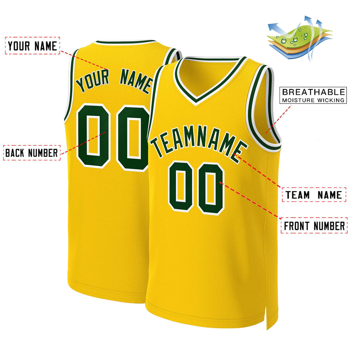 Custom Yellow Green-White Classic Tops Basketball Jersey