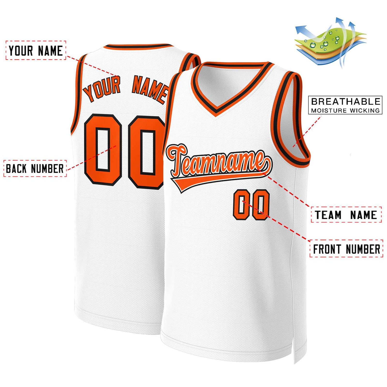 Custom White Orange-White Classic Tops Basketball Jersey