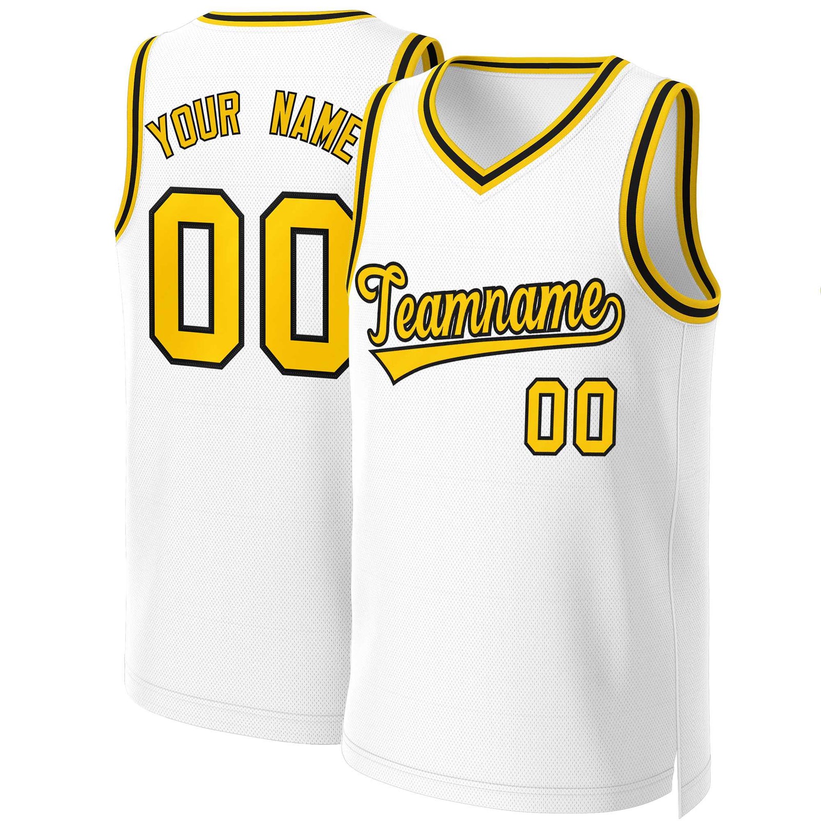 Custom White Yellow-Black Classic Tops Basketball Jersey