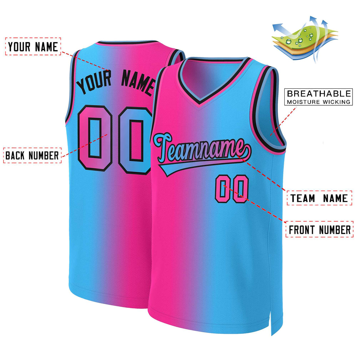 Custom Pink Blue-Black Gradient Fashion Tops Basketball Jersey