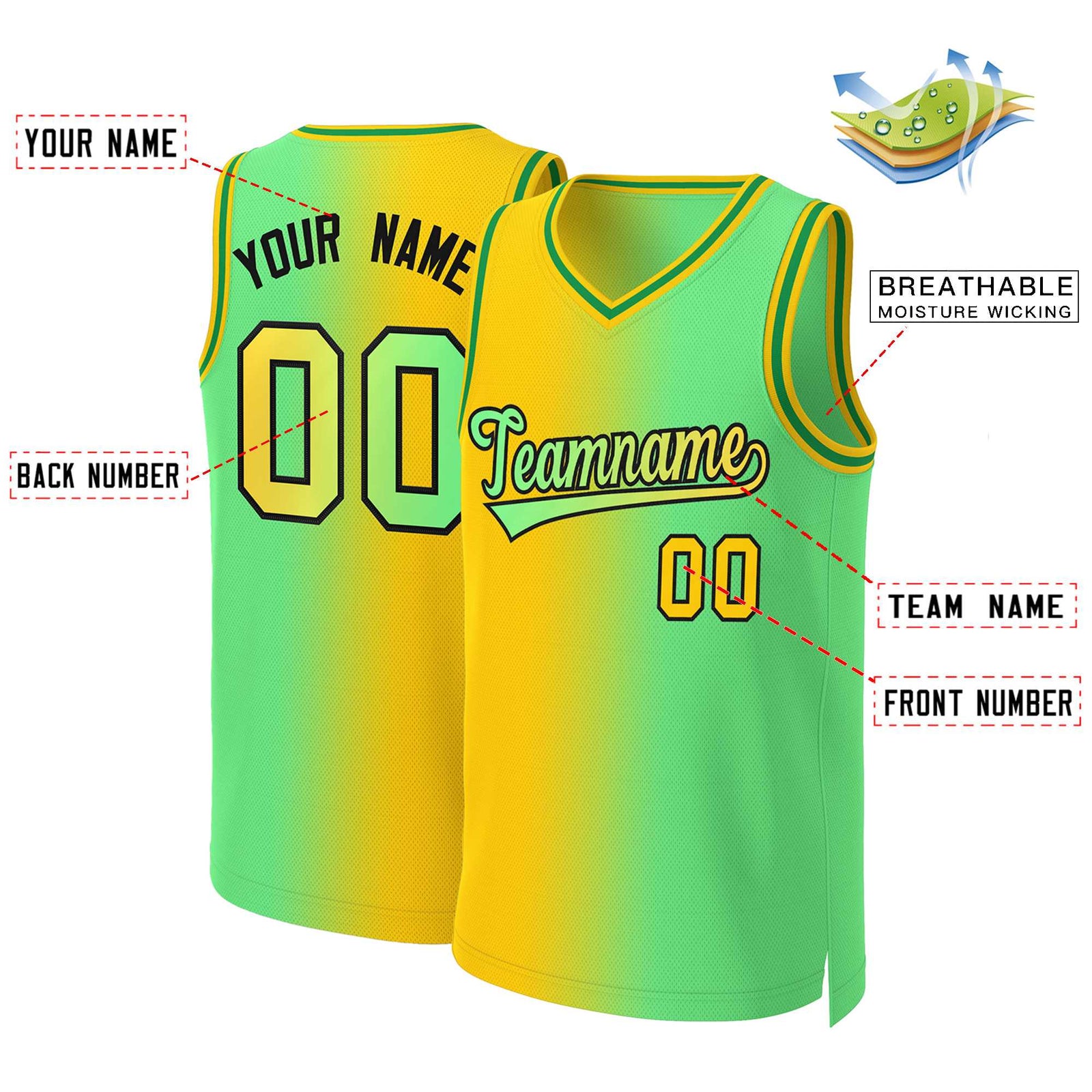 Custom Yellow Neon Green-Black Gradient Fashion Tops Basketball Jersey