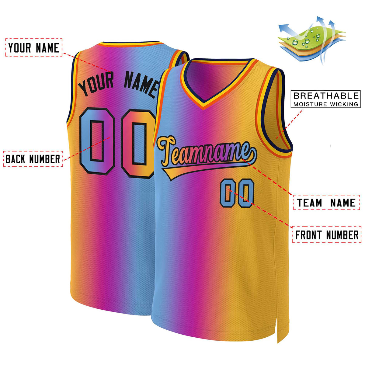 Custom Pink Yellow-Black Gradient Fashion Tops Basketball Jersey