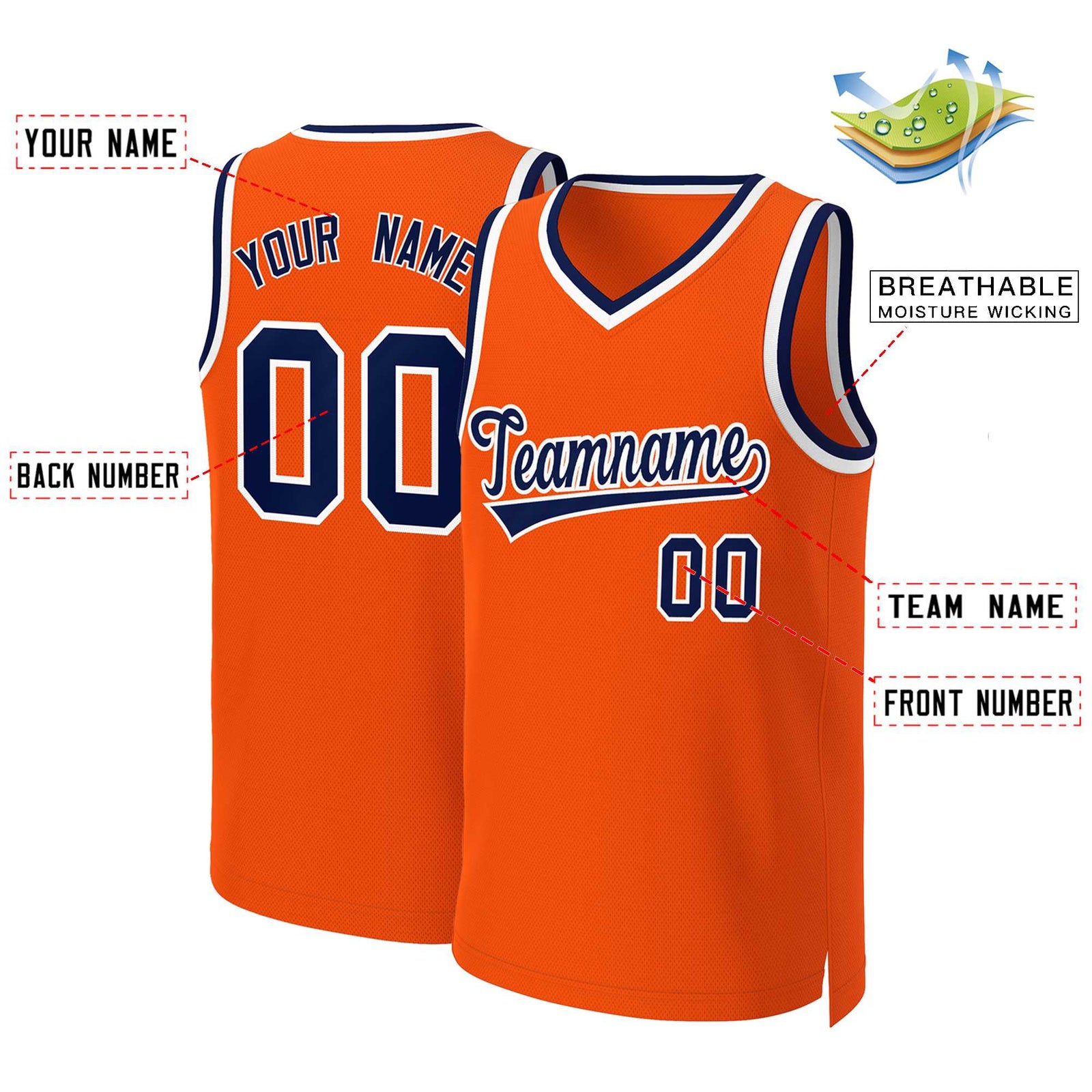 Custom Orange Navy-White Classic Tops Basketball Jersey