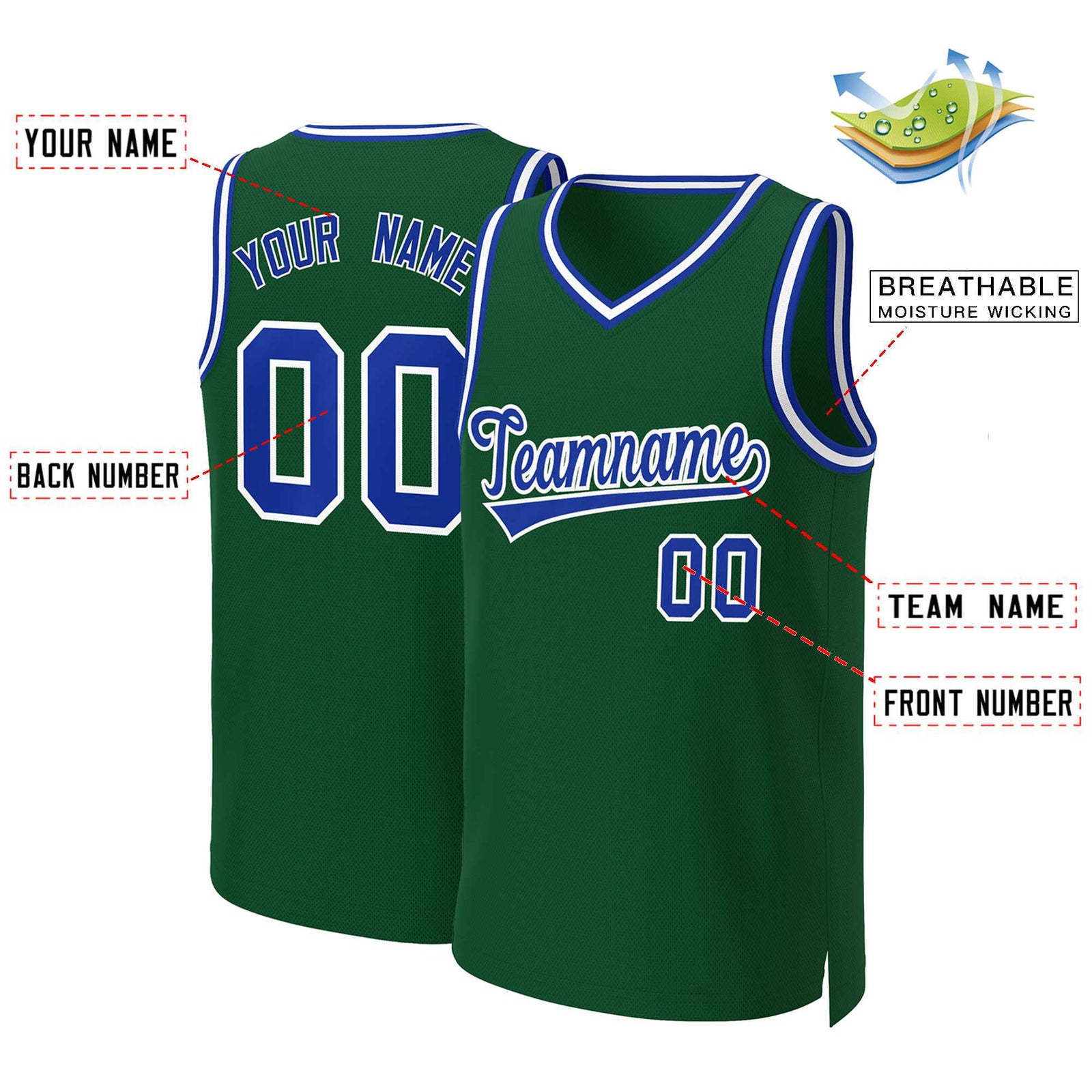 Custom Green Royal-White Classic Tops Basketball Jersey