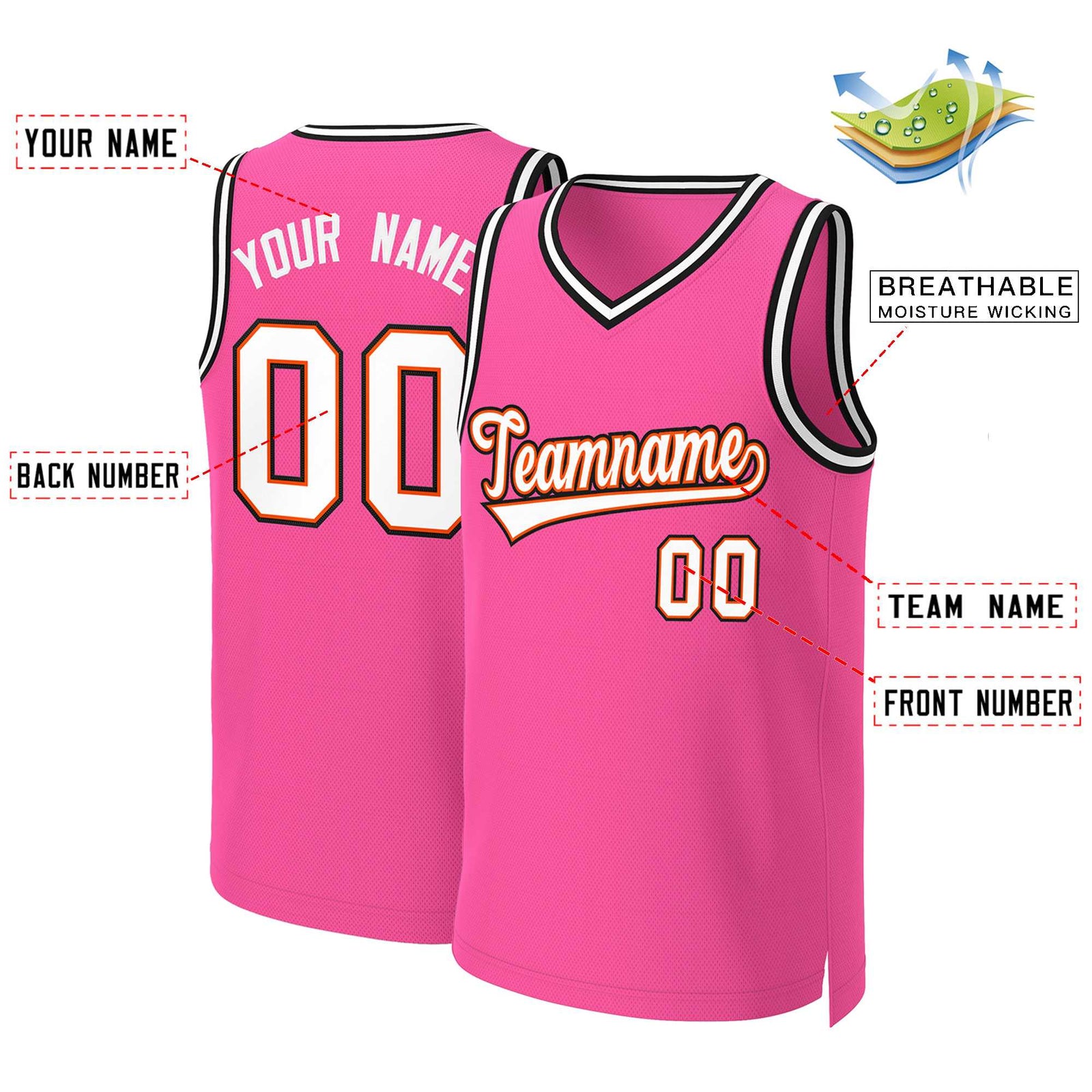 Custom Pink White-Orange Classic Tops Basketball Jersey