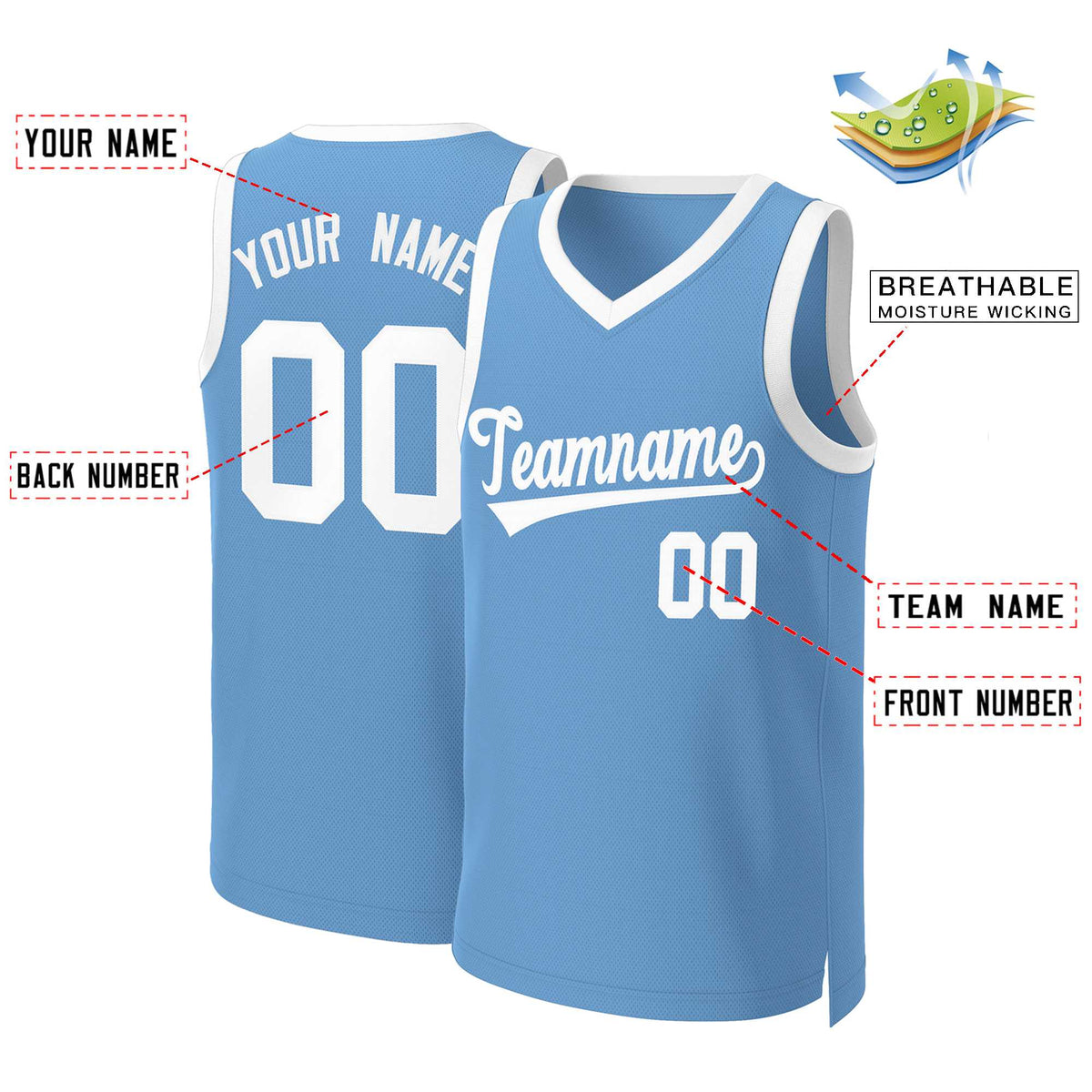 Custom Light Blue White Classic Tops Basketball Jersey