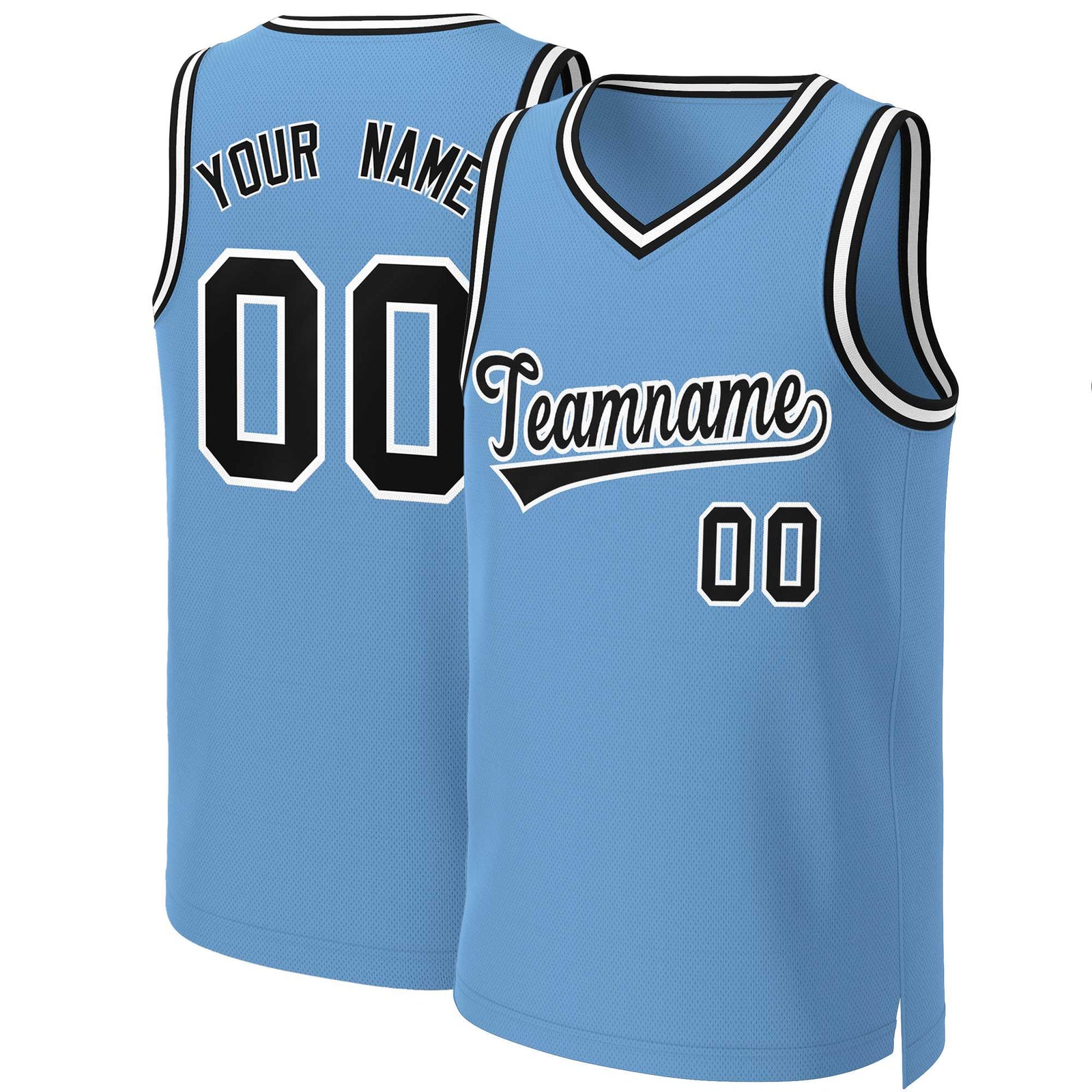 Custom Light Blue Black-White Classic Tops Basketball Jersey