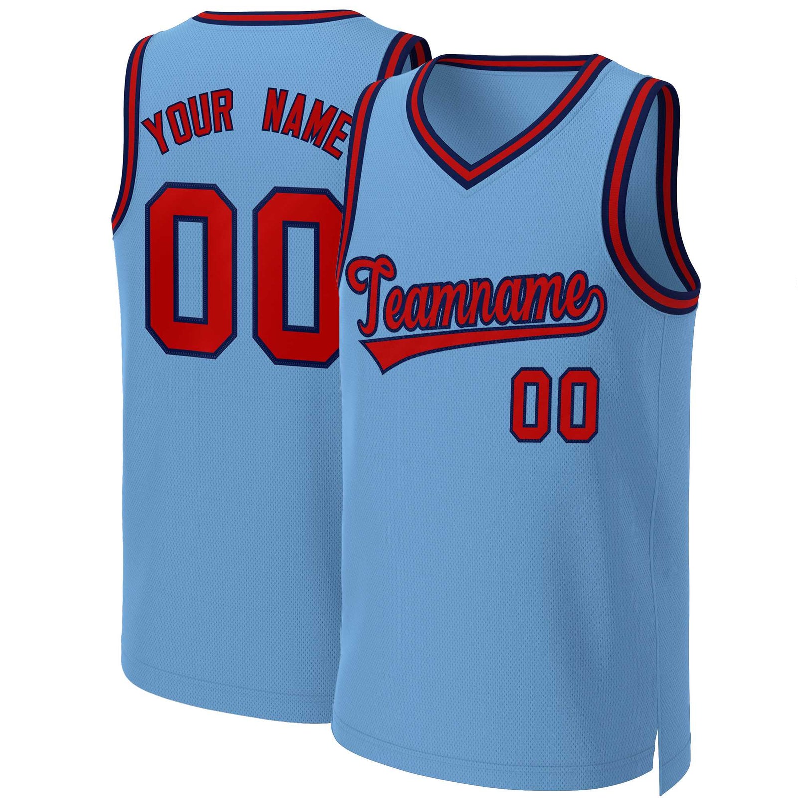 Custom Light Blue Red-Navy Classic Tops Basketball Jersey