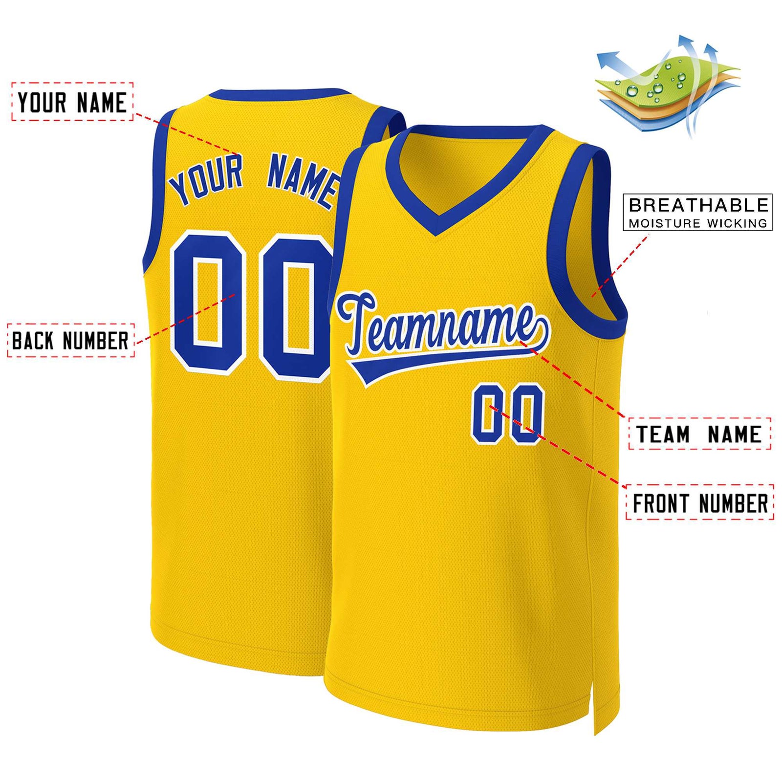 Custom Yellow Royal-White Classic Tops Basketball Jersey