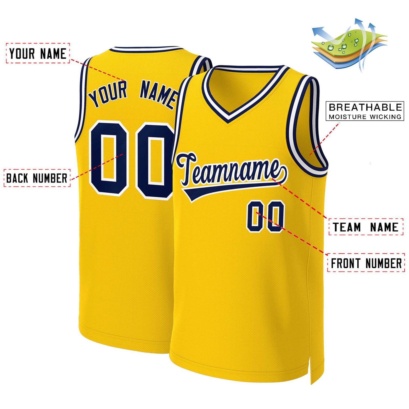Custom Yellow Navy-White Classic Tops Basketball Jersey