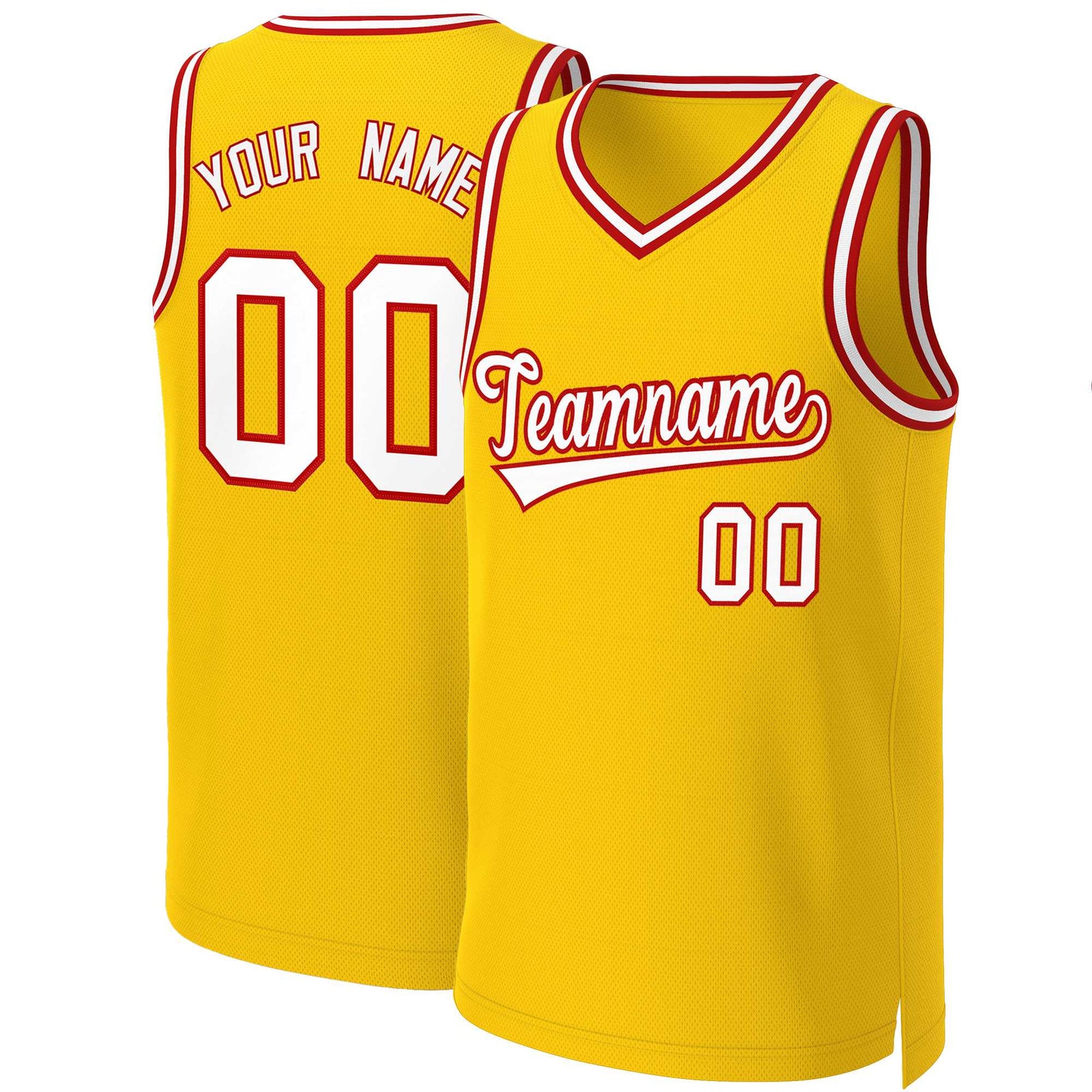 Custom Yellow White-Red Classic Tops Basketball Jersey