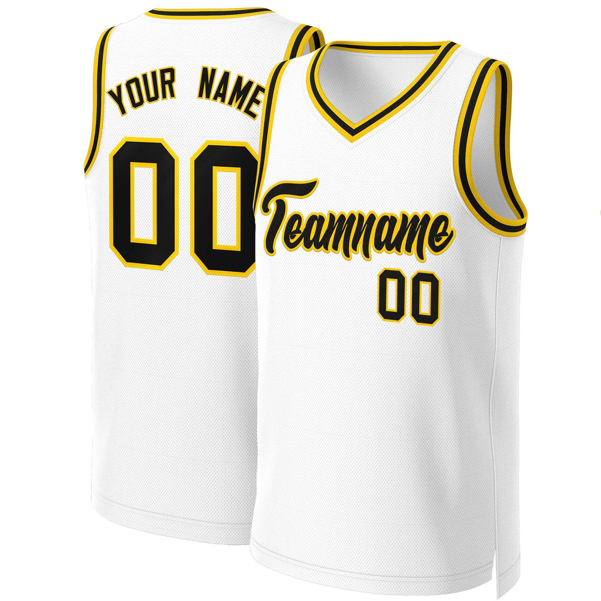 Custom White Black-Yellow Classic Tops Basketball Jersey