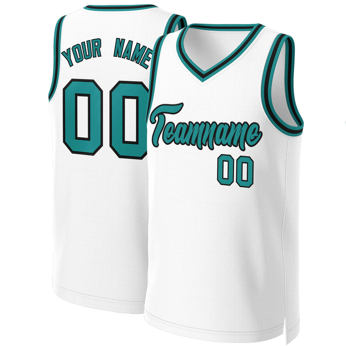 Custom White Teal-Black Classic Tops Basketball Jersey