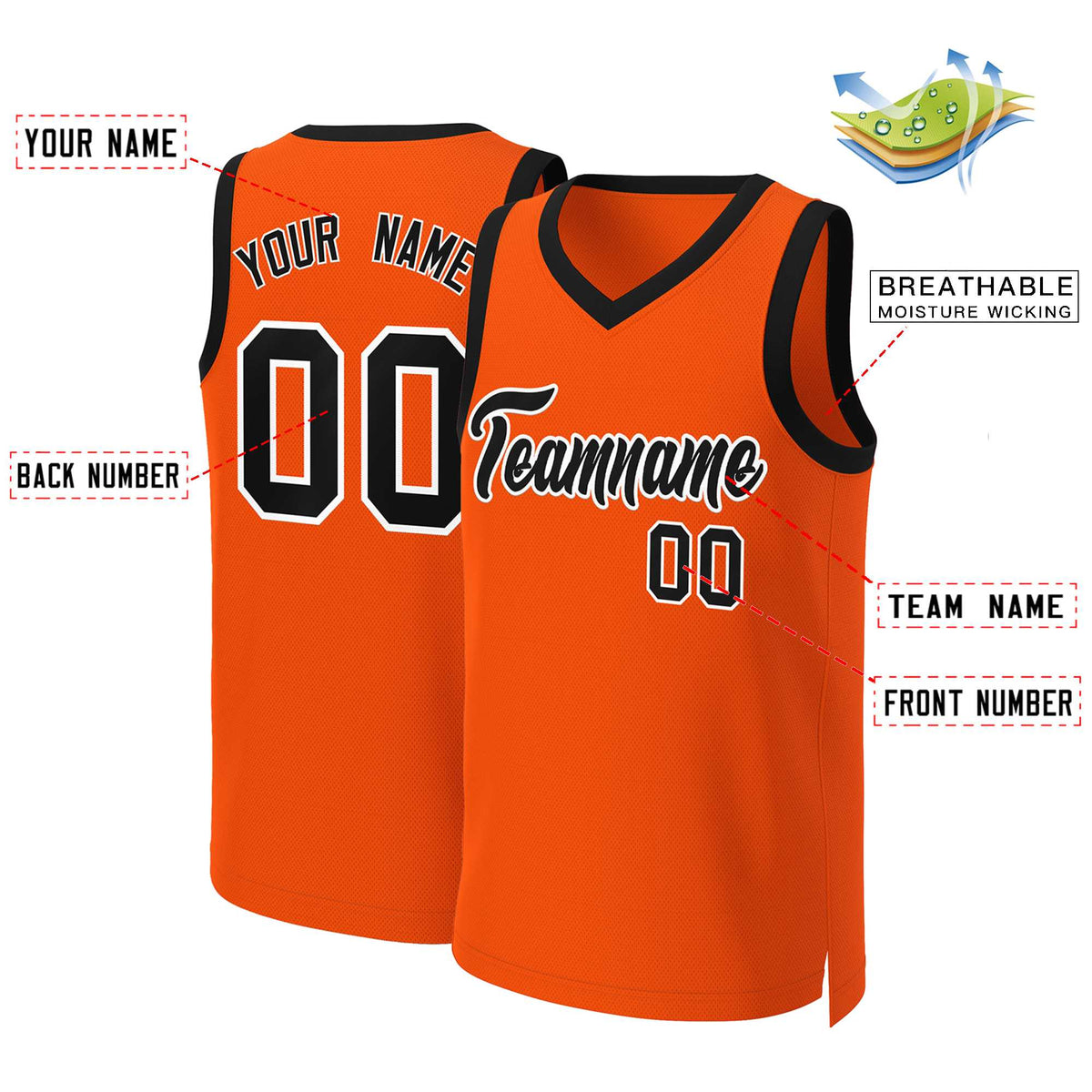 Custom Orange Black-White Classic Tops Basketball Jersey