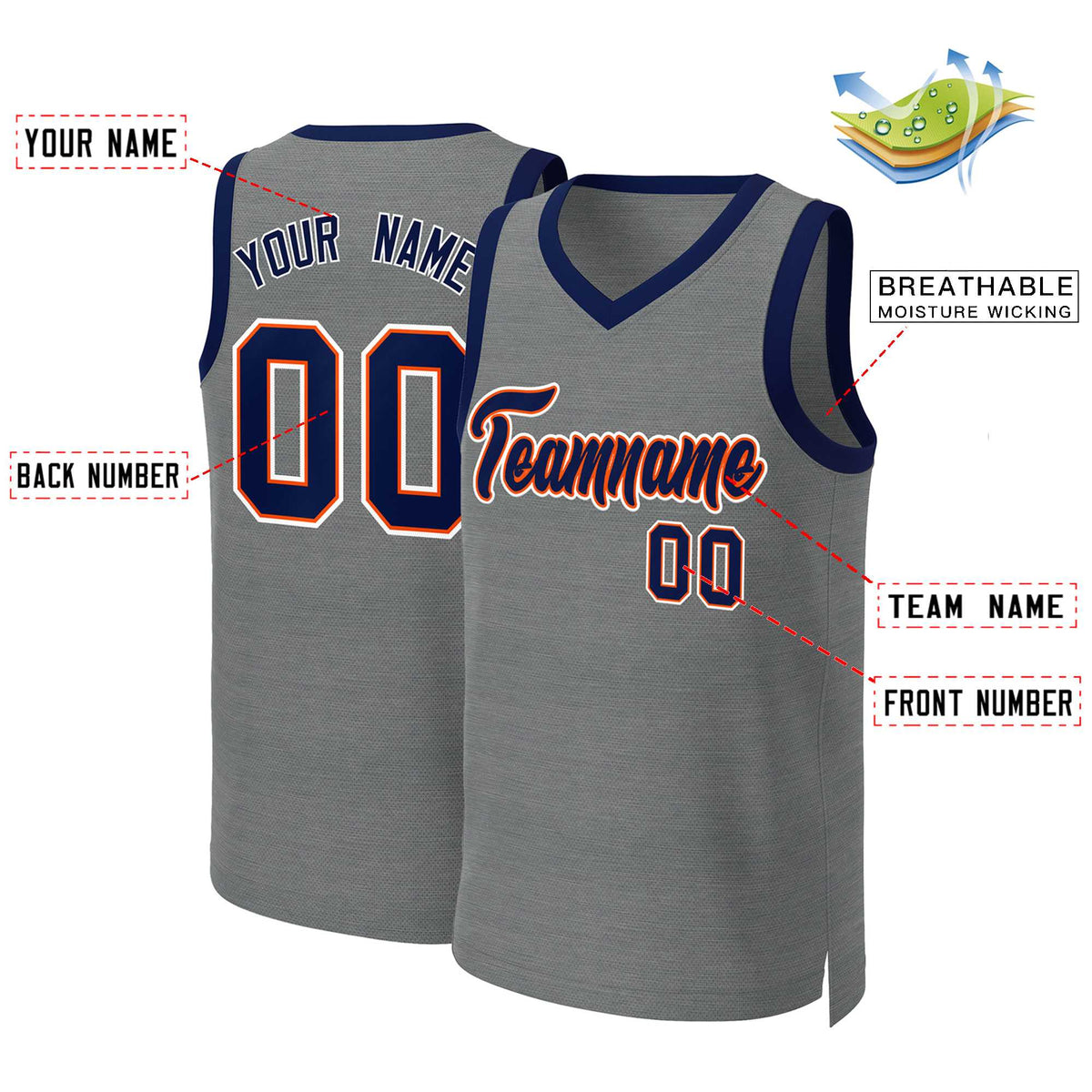 Custom Dark Gray Navy-Orange Classic Tops Basketball Jersey