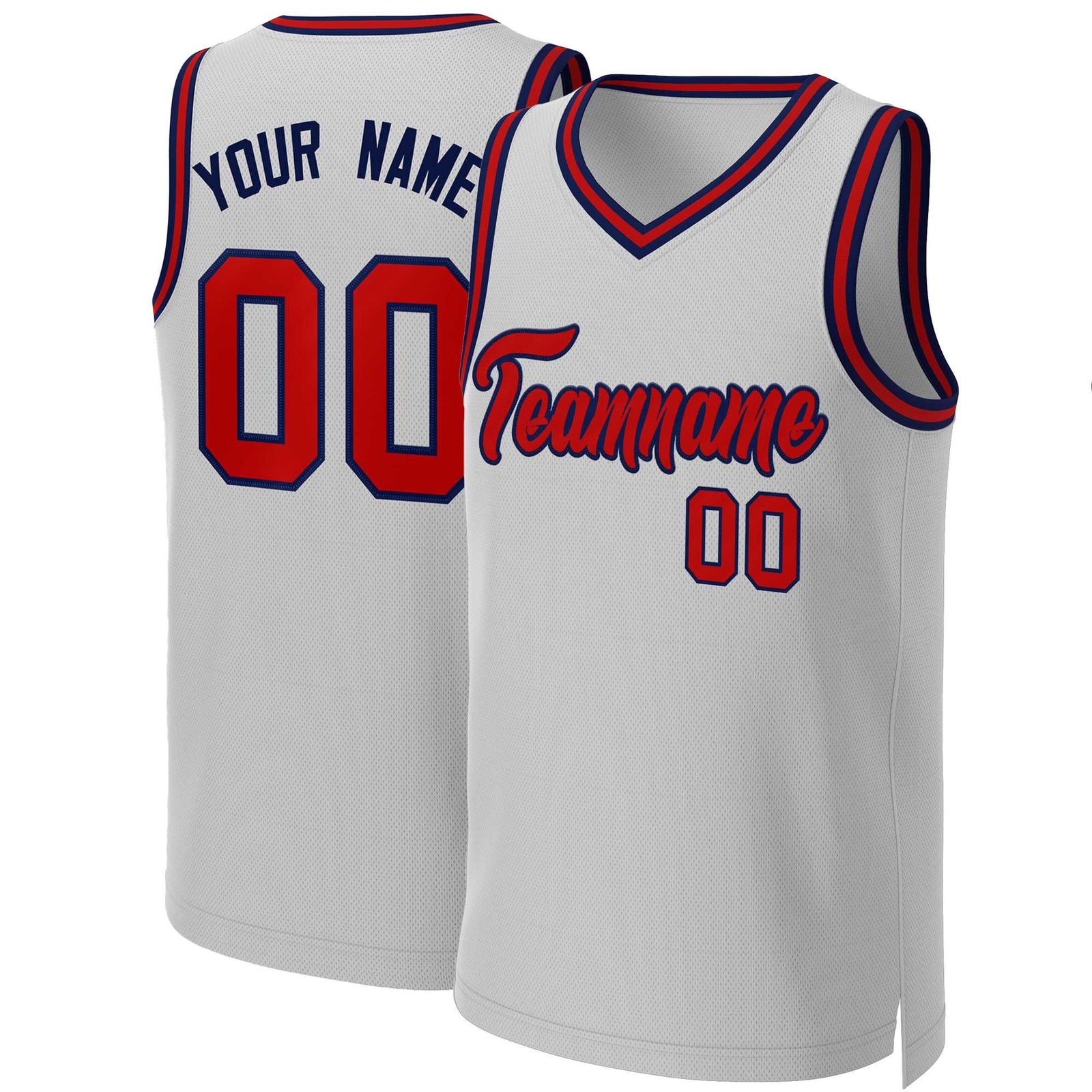 Custom Gray Red-Navy Classic Tops Basketball Jersey