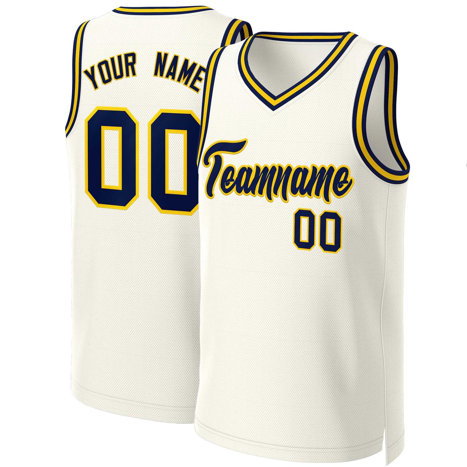 Custom Khaki Navy-Yellow Classic Tops Basketball Jersey