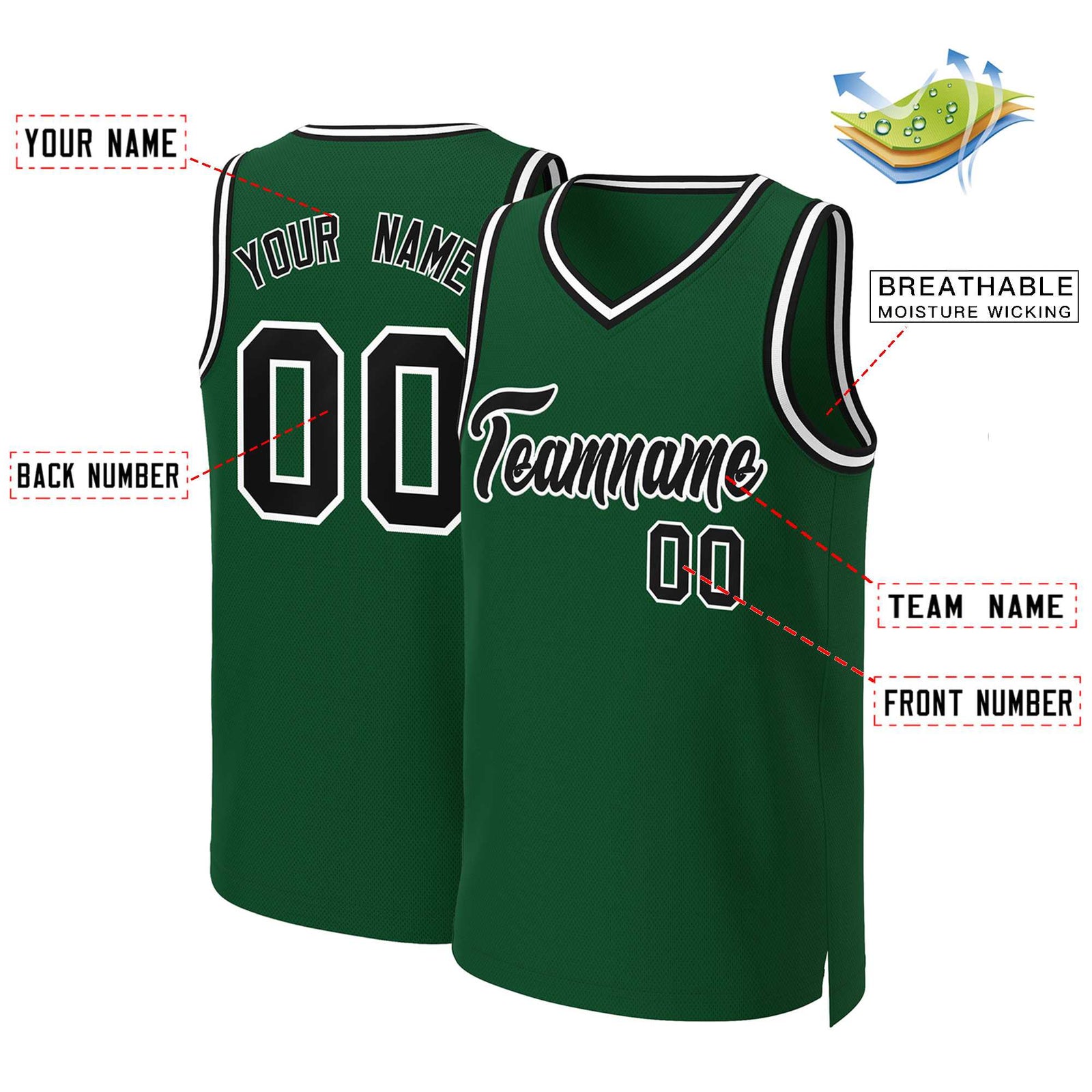 Custom Green Black-White Classic Tops Basketball Jersey