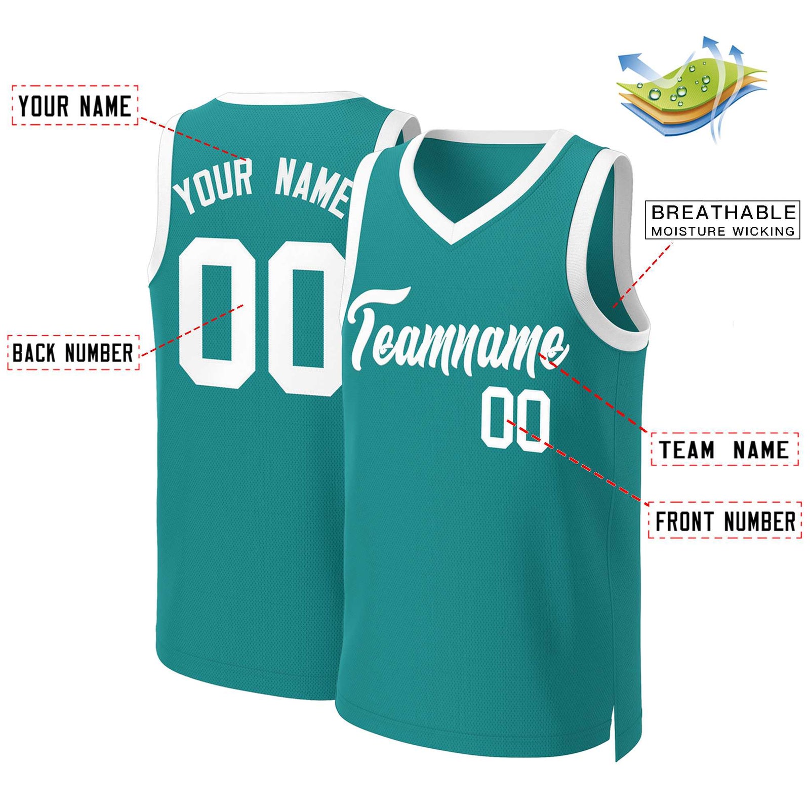 Custom Teal White Classic Tops Basketball Jersey