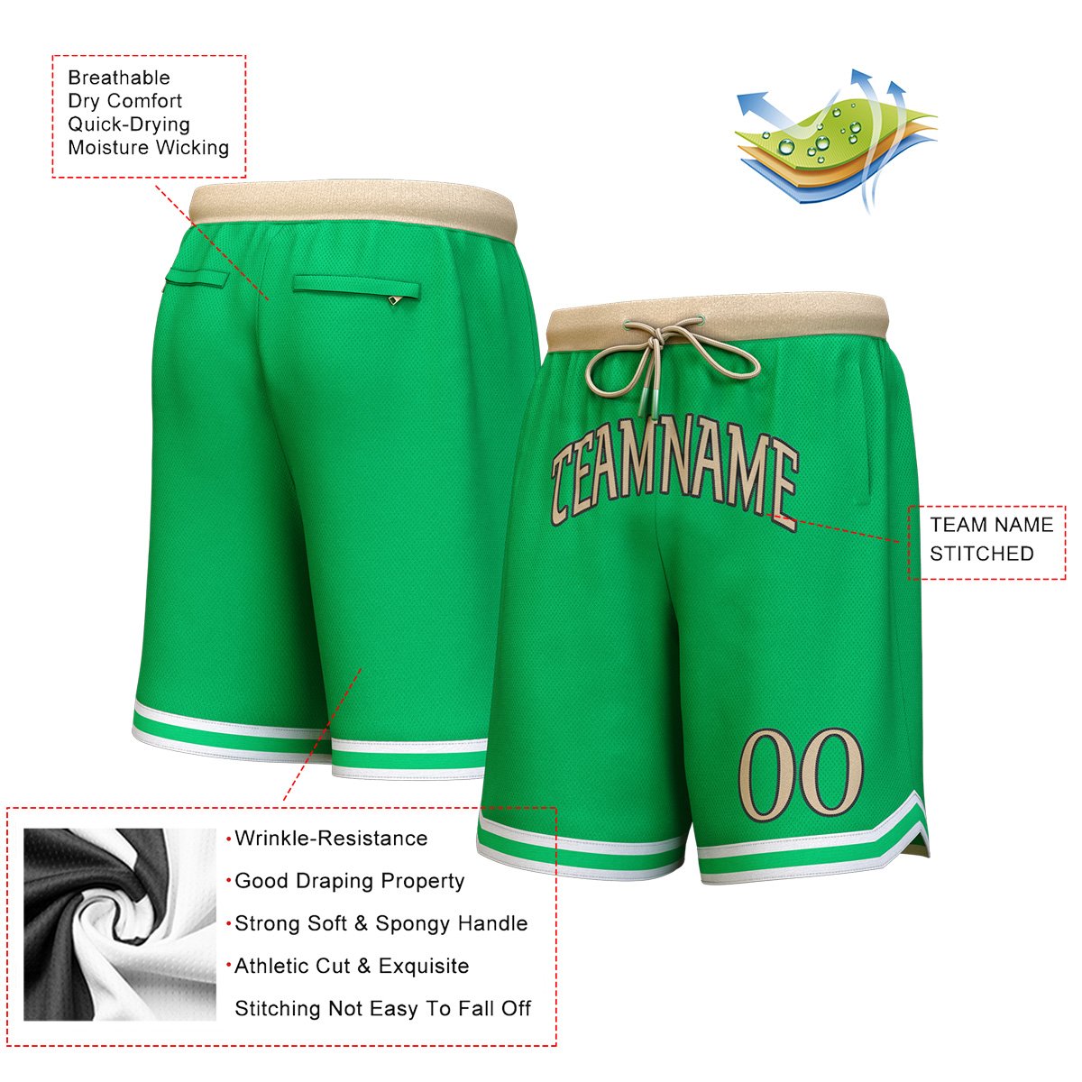 Custom Green Old Gold-Black Personalized Basketball Shorts