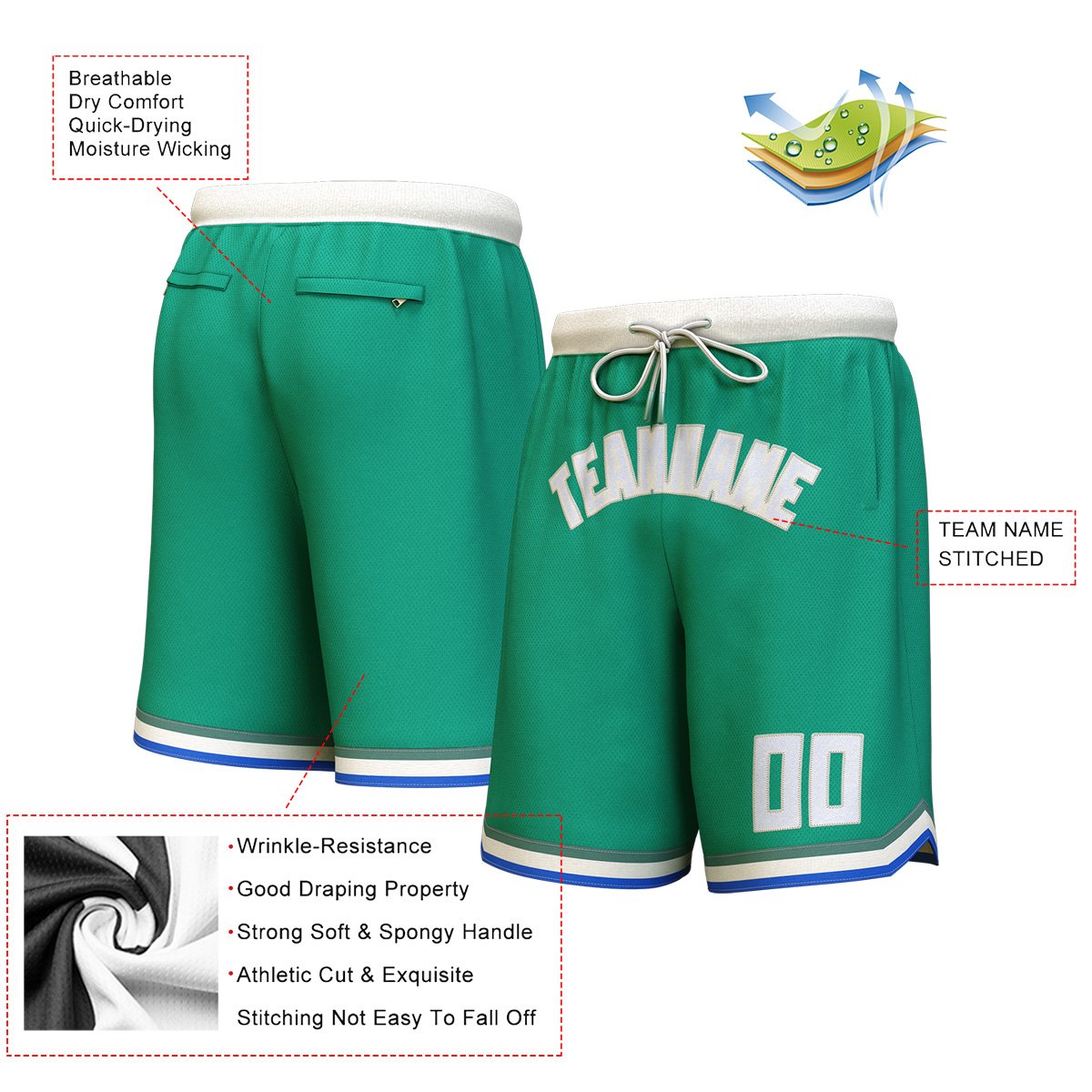 Custom Hunter Green White-Cream Personalized Basketball Shorts