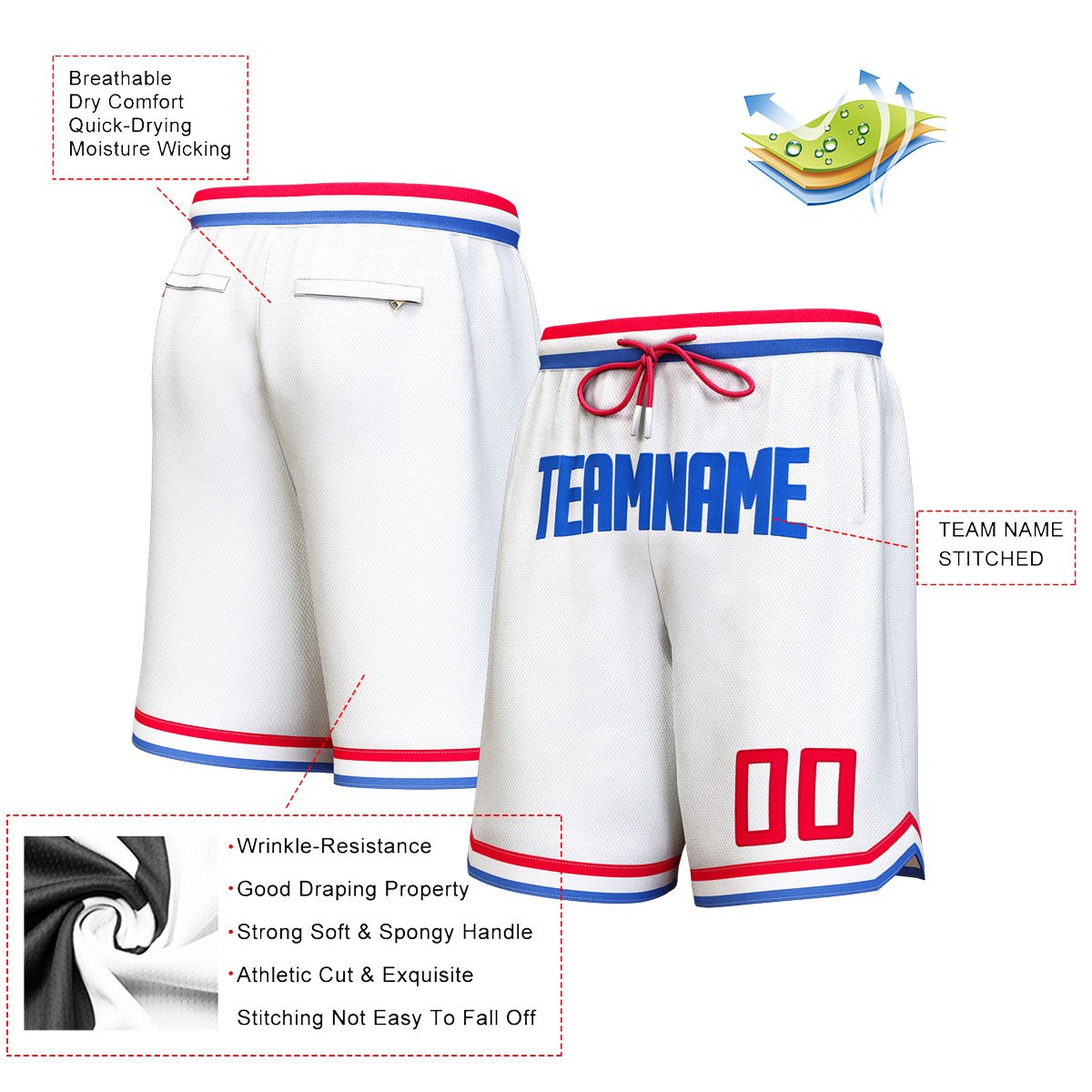 Custom White Royal Personalized Basketball Shorts