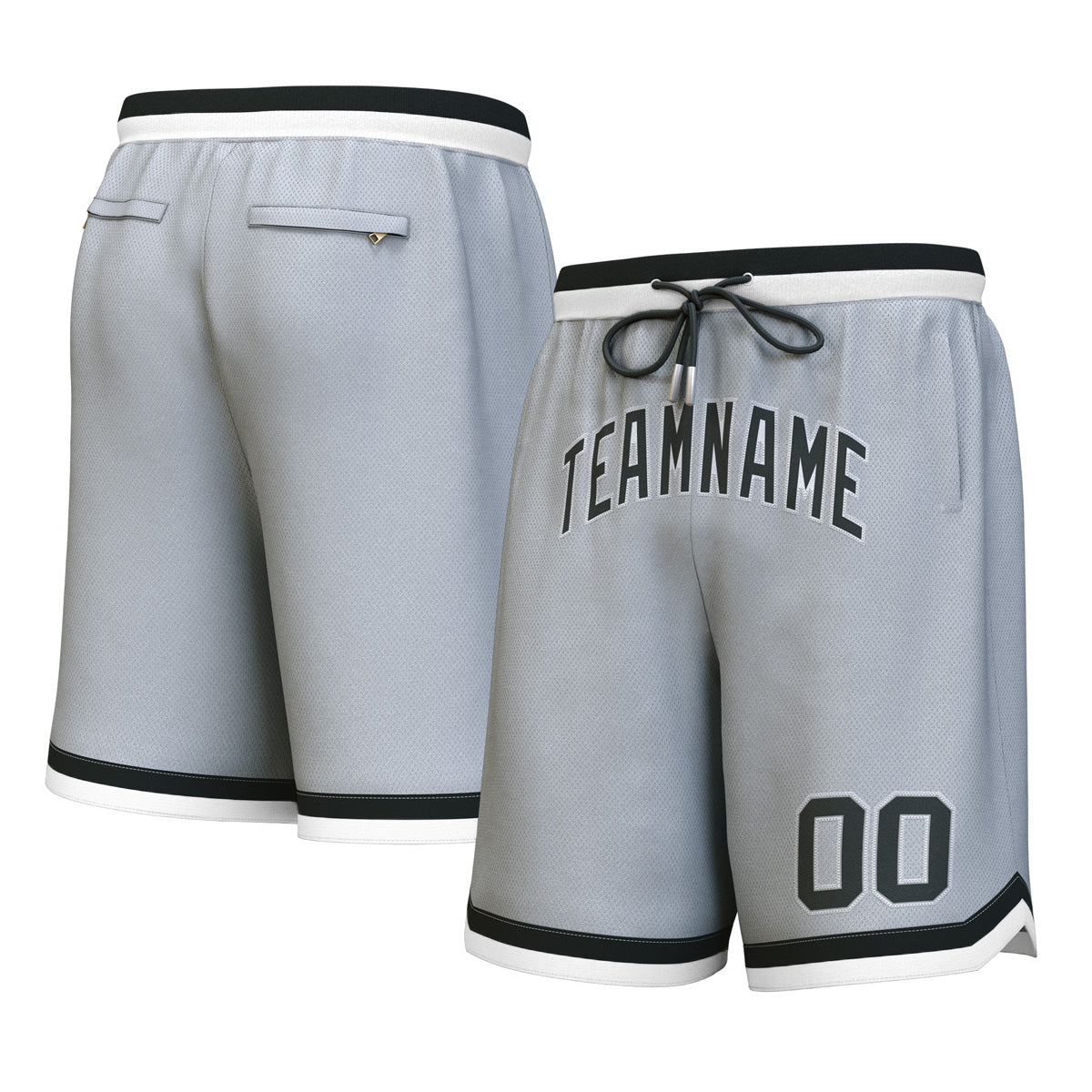 Custom Gray Black-White Personalized Basketball Shorts
