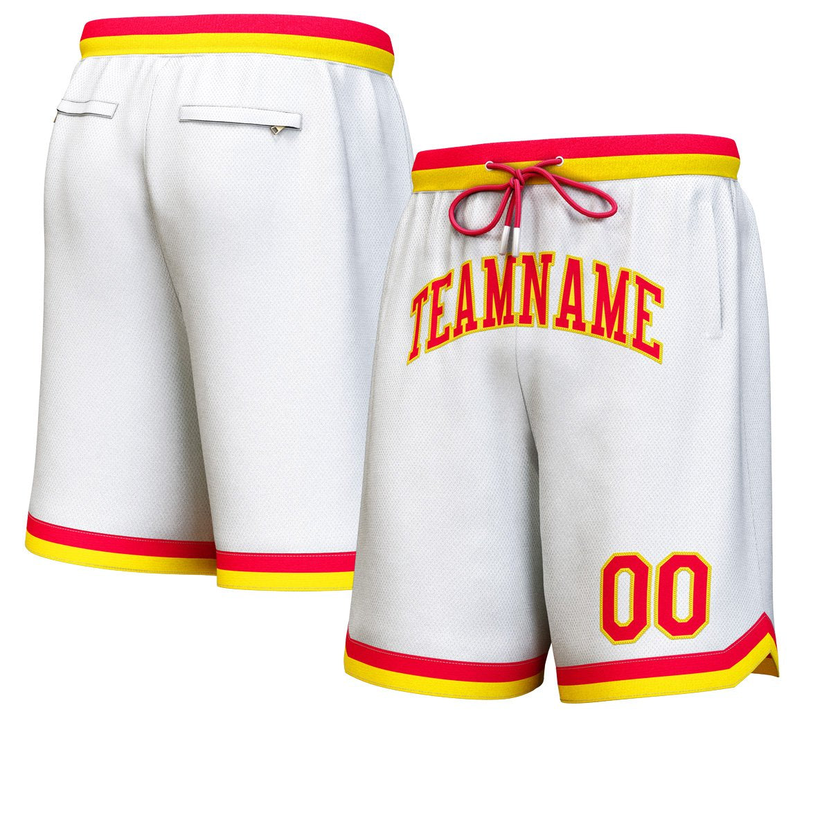 Custom White Red-Yellow Personalized Basketball Shorts