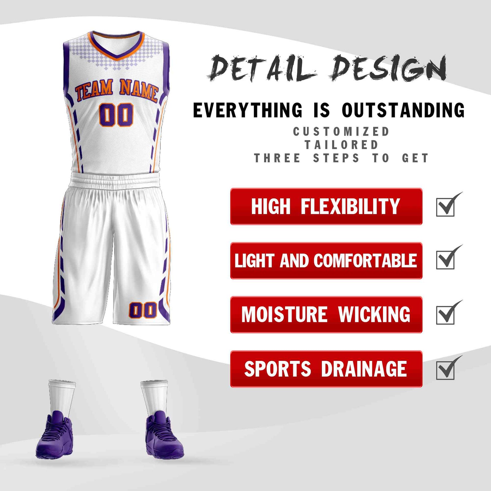 Custom White Orange-Purple Graffiti Pattern Sets Oblique Bar Basketball Jersey
