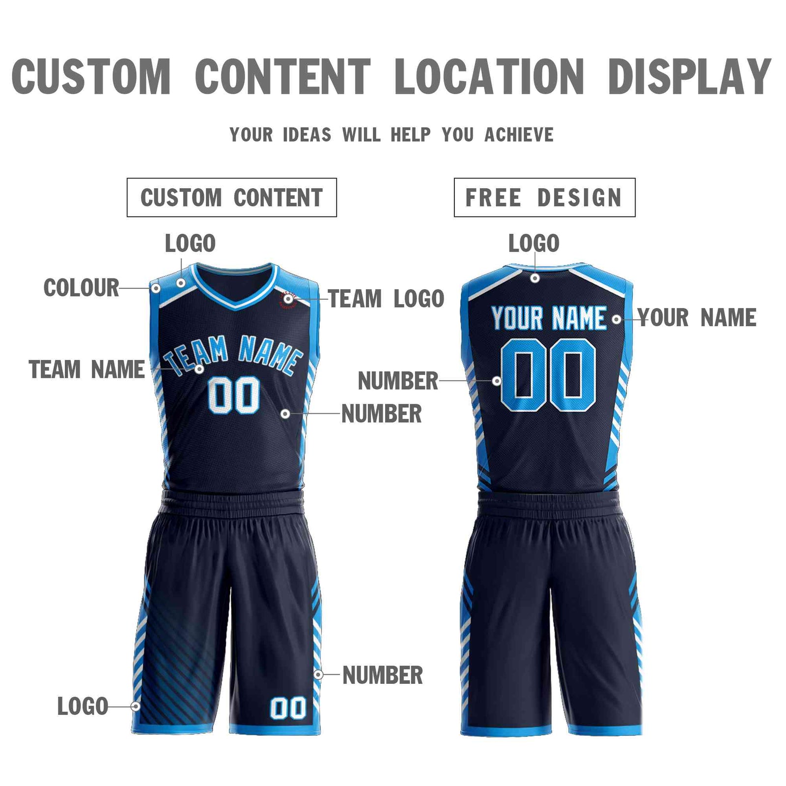 Custom Navy Powder Blue-White Graffiti Pattern Sets Bar Element Basketball Jersey