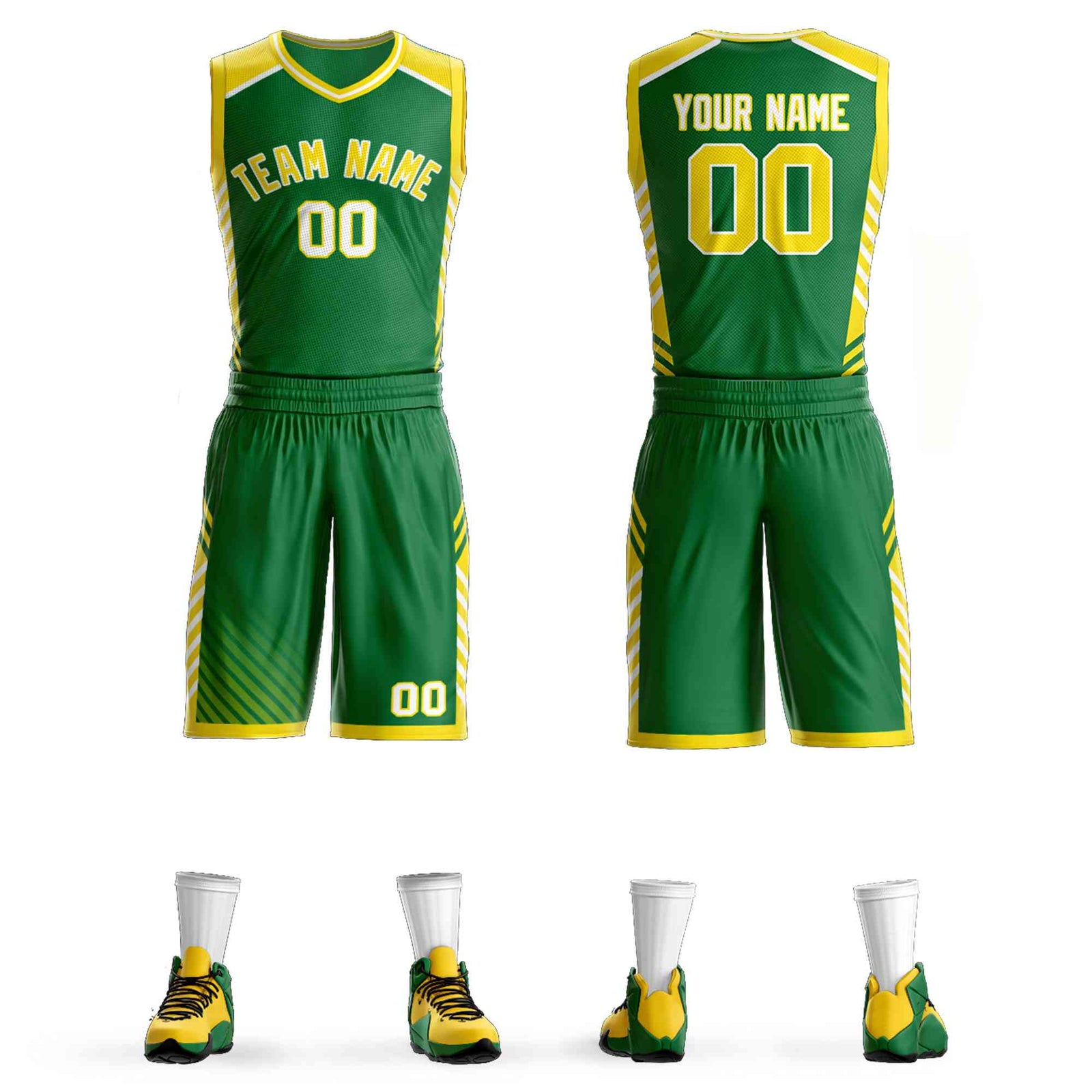Custom Kelly Green Gold-White Graffiti Pattern Sets Bar Element Basketball Jersey