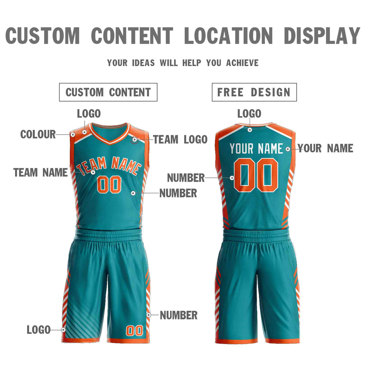 Custom Teal Orange-White Graffiti Pattern Sets Bar Element Basketball Jersey