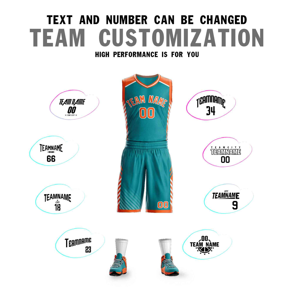 Custom Teal Orange-White Graffiti Pattern Sets Bar Element Basketball Jersey