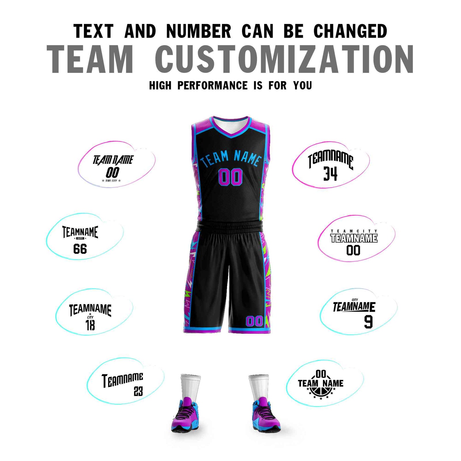 Custom Black Powder Blue Graffiti Pattern Sets Lightning Basketball Jersey