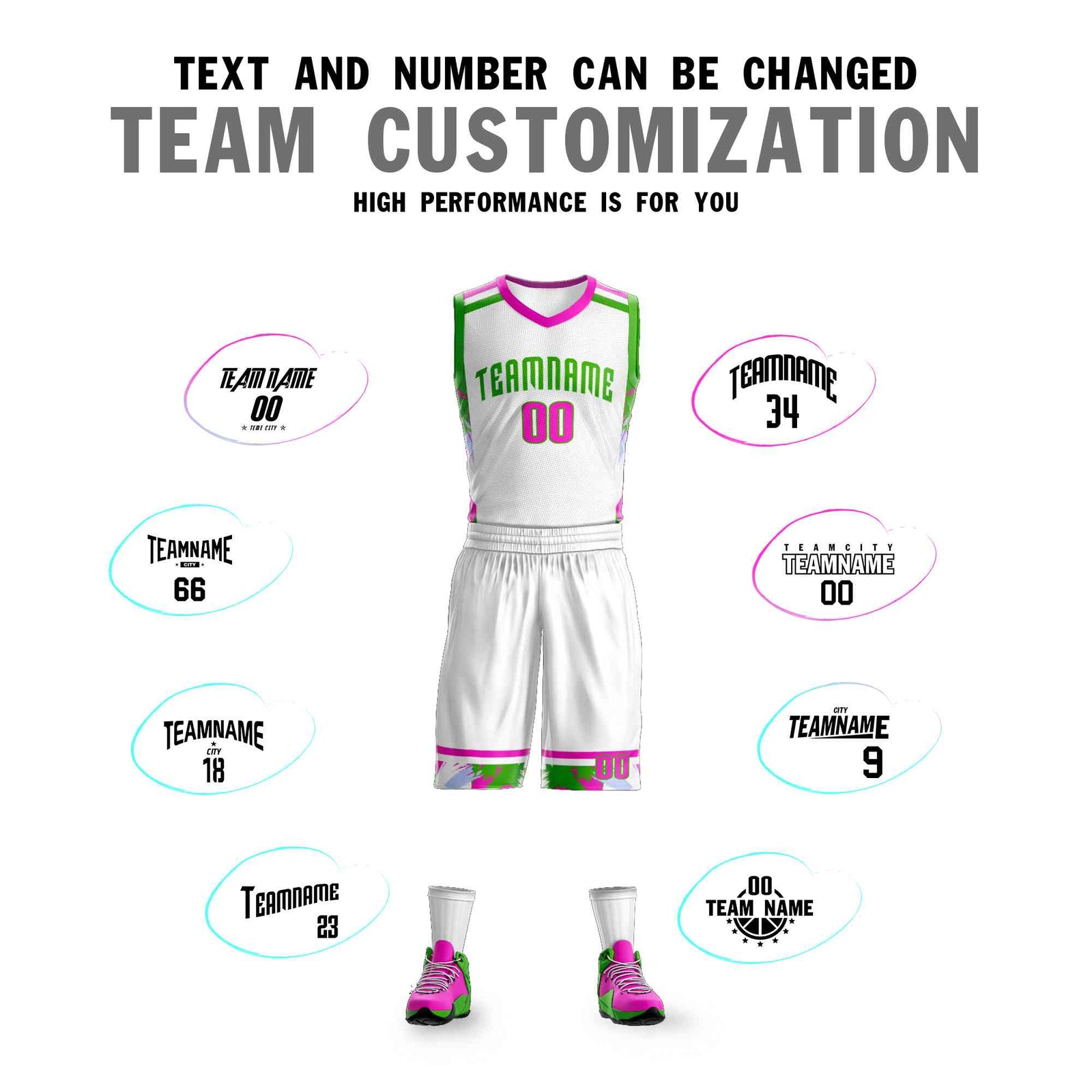 Custom White Green Graffiti Pattern Sets Basketball Jersey