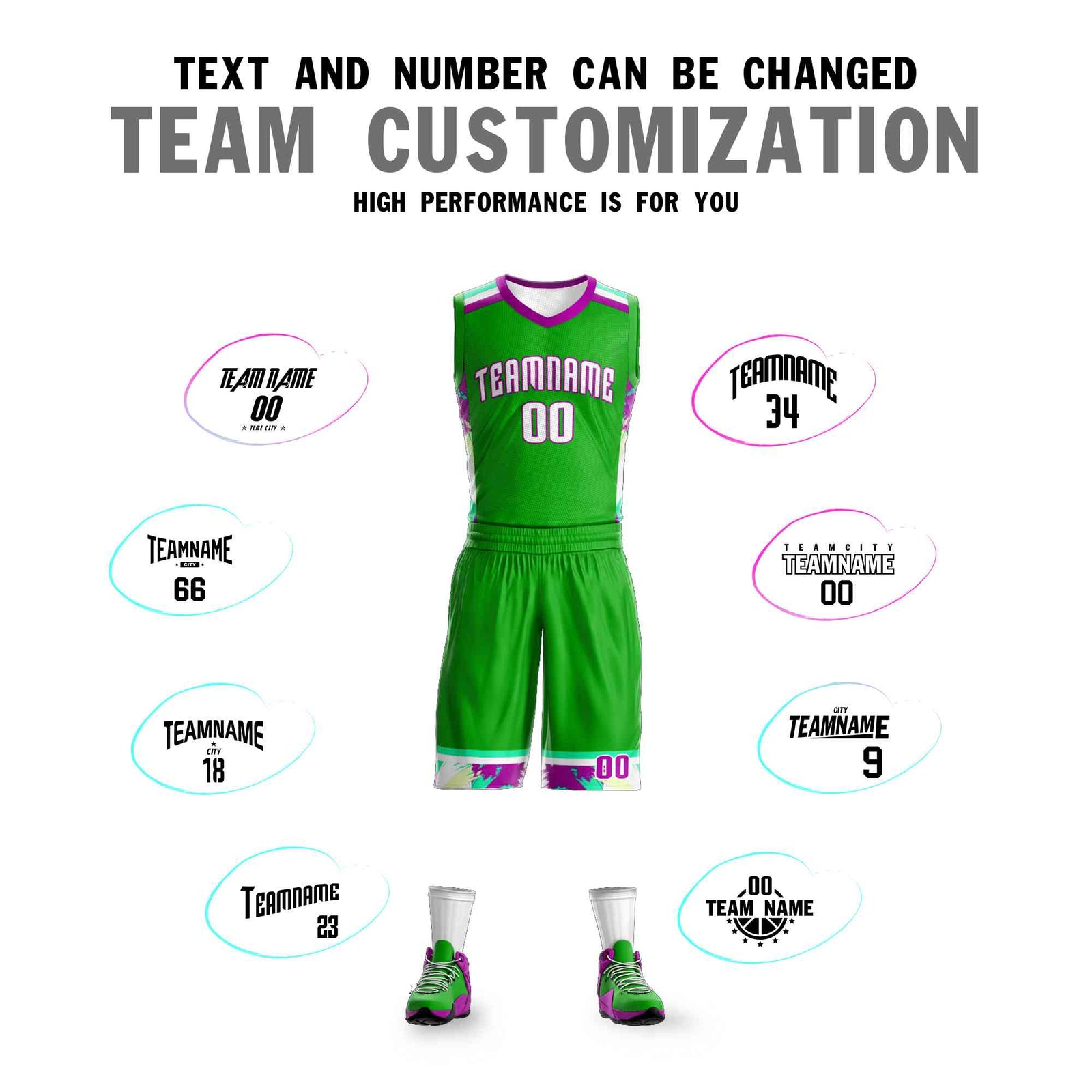 Custom Green White Graffiti Pattern Sets Basketball Jersey