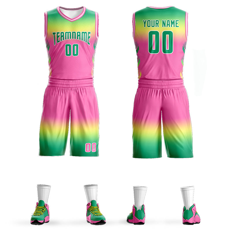 Custom Kelly Green Yellow Kelly Green-White Gradient Fashion Sets Basketball Jersey