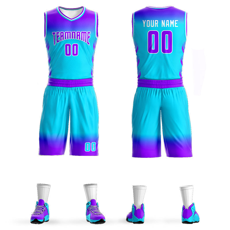 Custom Purple Blue Purple-White Gradient Fashion Sets Basketball Jersey