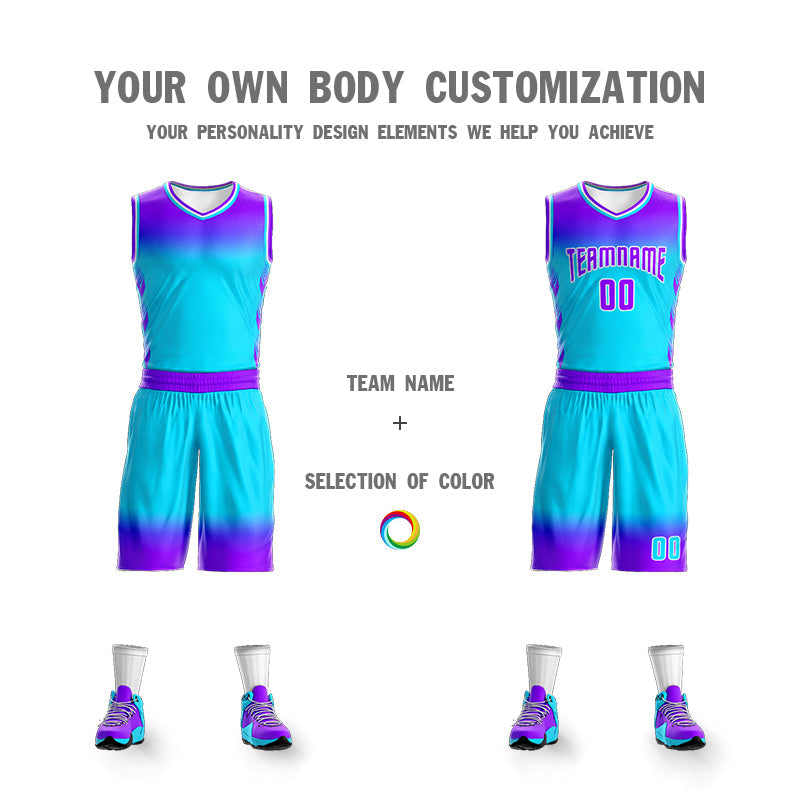 Custom Purple Blue Purple-White Gradient Fashion Sets Basketball Jersey