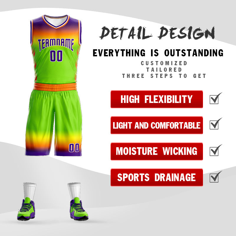Custom Purple Orange Purple-White Gradient Fashion Sets Basketball Jersey