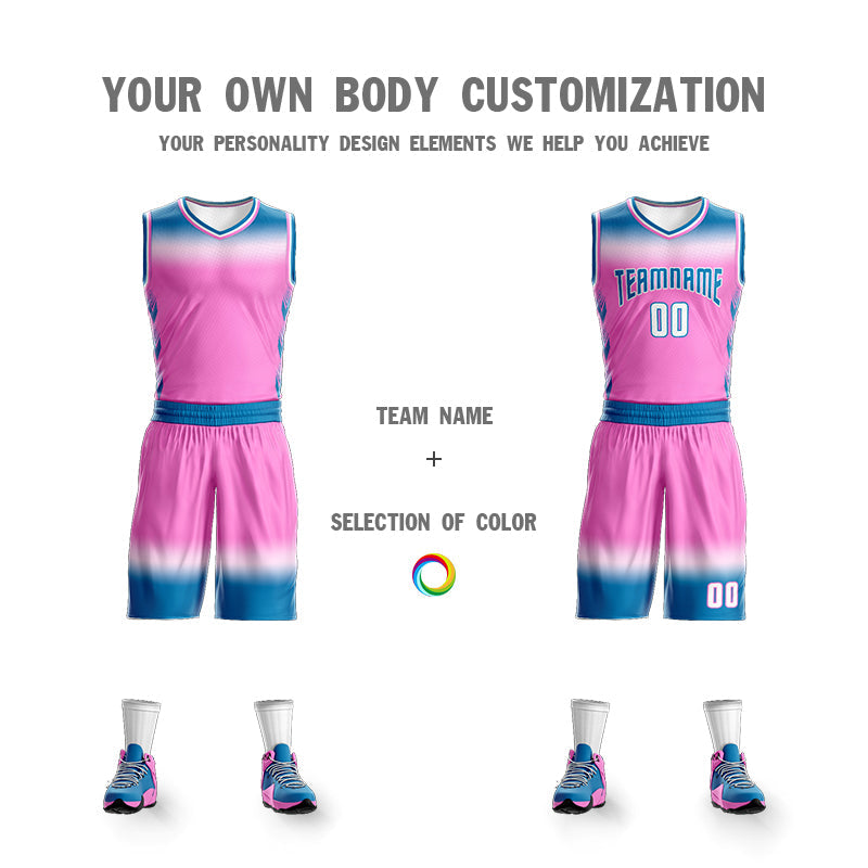 Custom Royal White Blue-White Gradient Fashion Sets Basketball Jersey