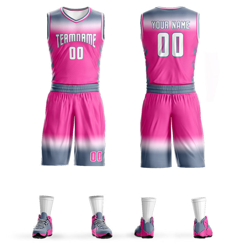 Custom Gray White White-White Gradient Fashion Sets Basketball Jersey