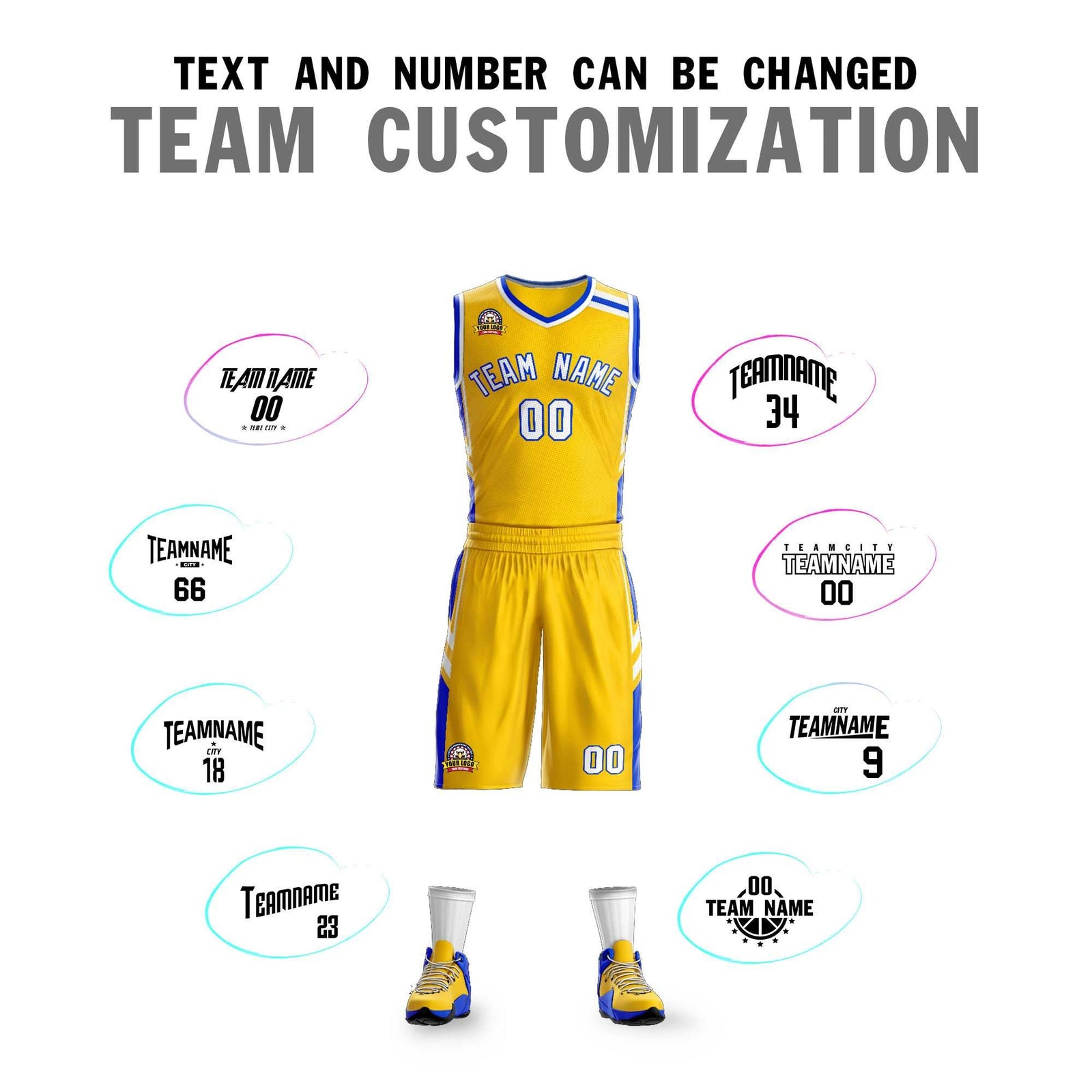 Custom Gold White Royal Classic Sets Mesh Basketball Jersey