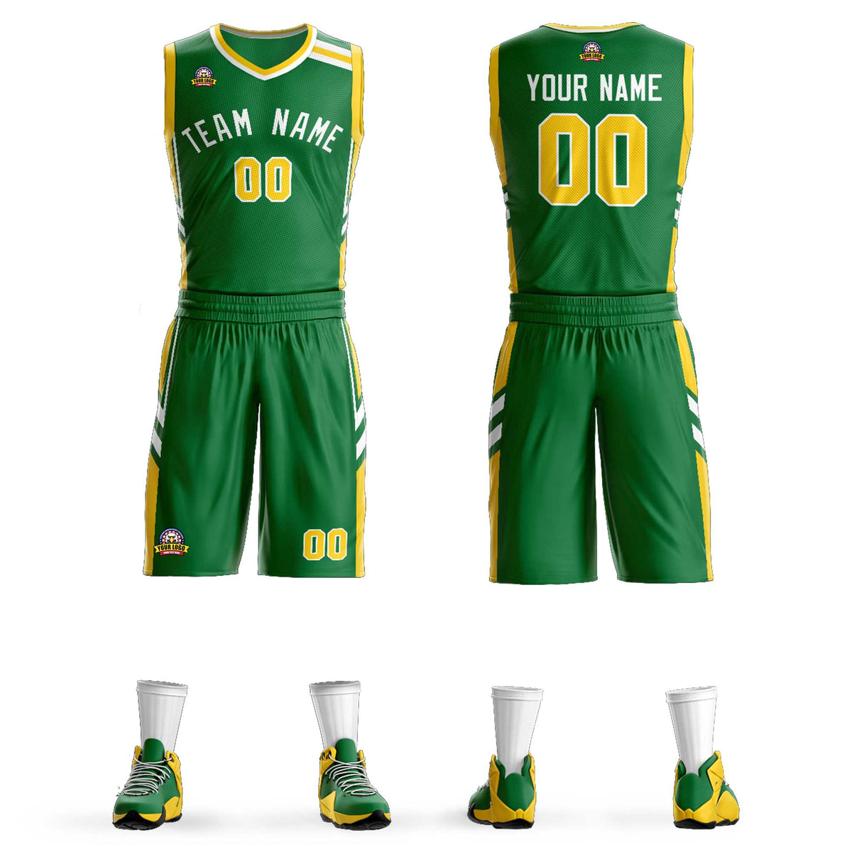 Custom Kelly Green White Classic Sets Mesh Basketball Jersey