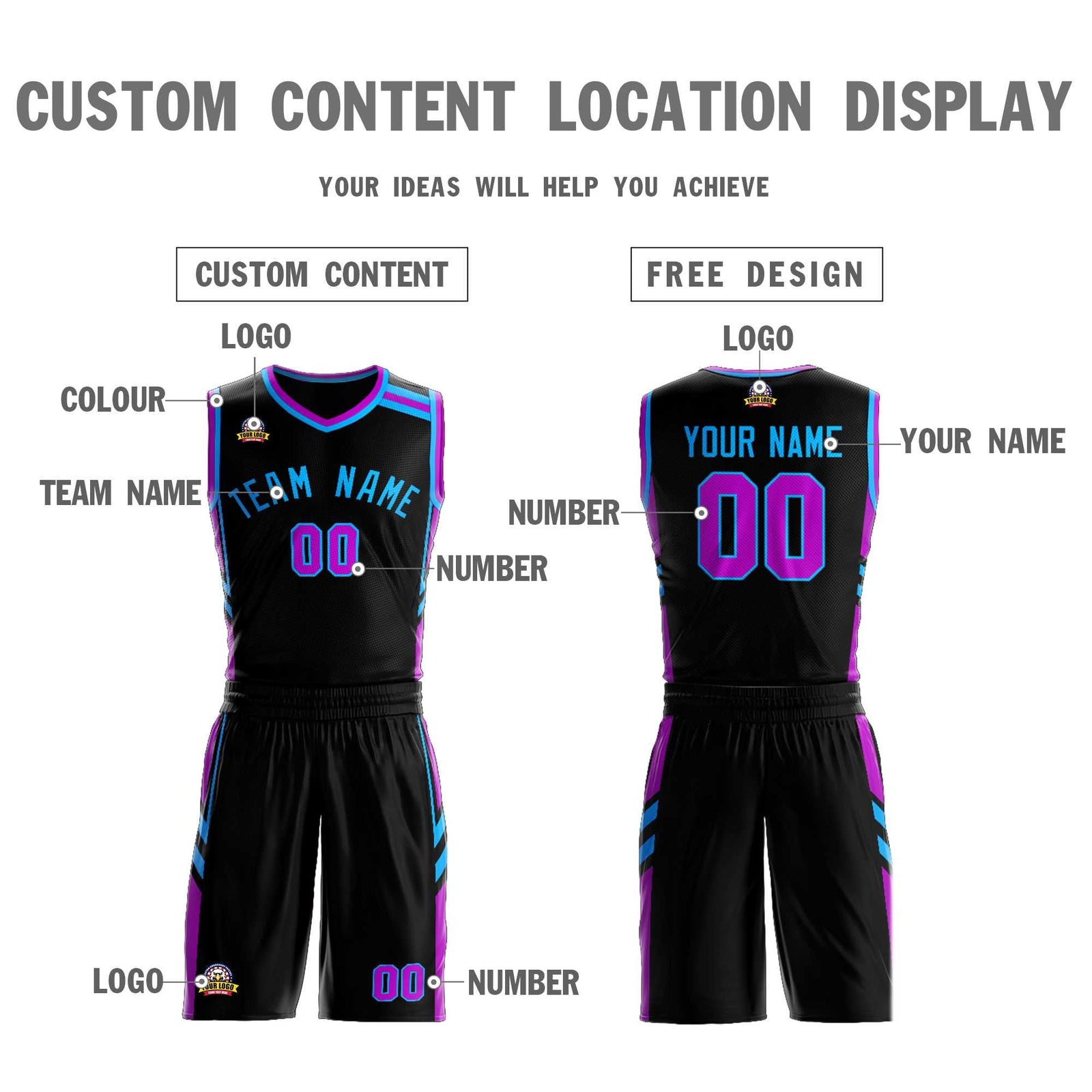 Custom Black Powder Blue Classic Sets Mesh Basketball Jersey