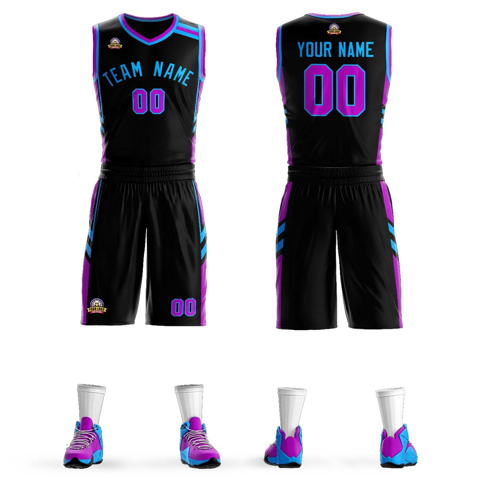 Custom Black Powder Blue Classic Sets Mesh Basketball Jersey